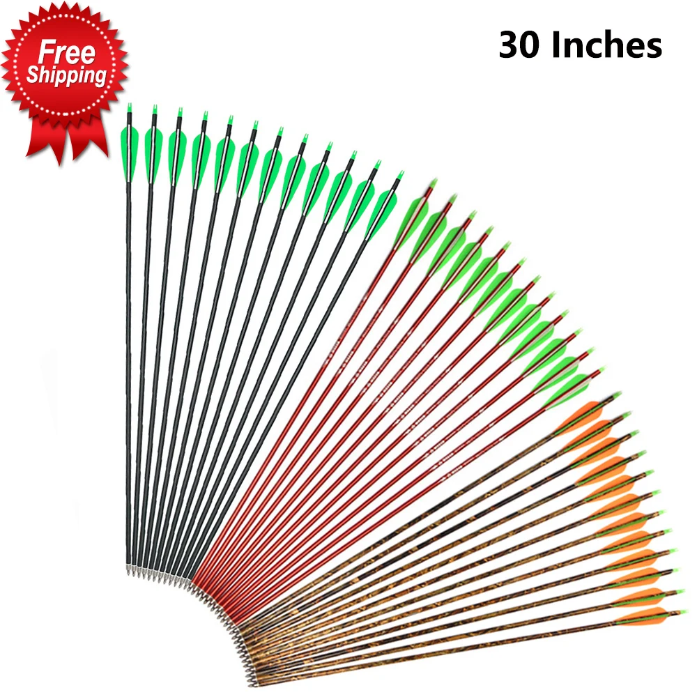 

6/12/24pcs 30 Inches Spine 300 Camouflage Aluminum Arrow with 2 Orange 1 Green Feather for Compound Bow Hunting Shooting Archery