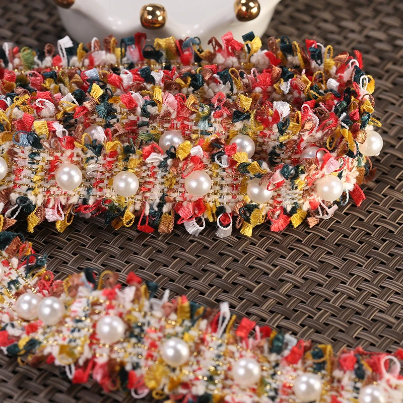 1 ярд винтажная нейлоновая Золотая жемчужина вышитая бисером кружевная отделка Лента ткань ручной работы DIY