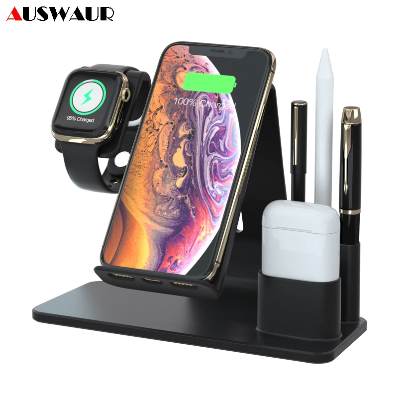 3 в 1 QI быстрое 10 Вт Беспроводное зарядное устройство для iPhone samsung iWatch Airpods держатель сенсорной ручки Колыбель Док-станция многофункциональная