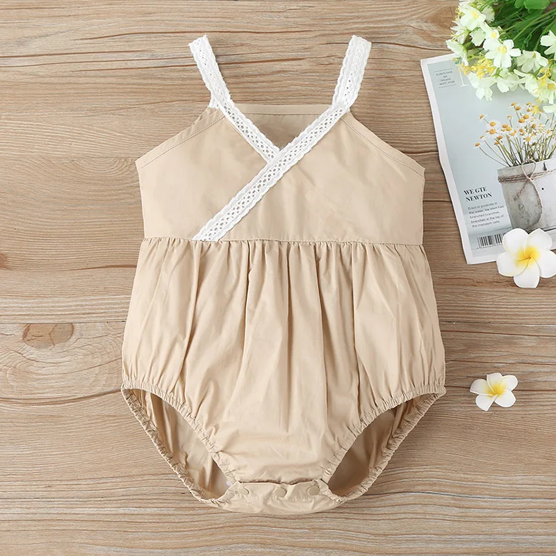 

New 2021 Infant Newborn Boys Girls Romper Summer Strap Khaki Solid Baby Cute Rompers Clothes Outfits 0-2T