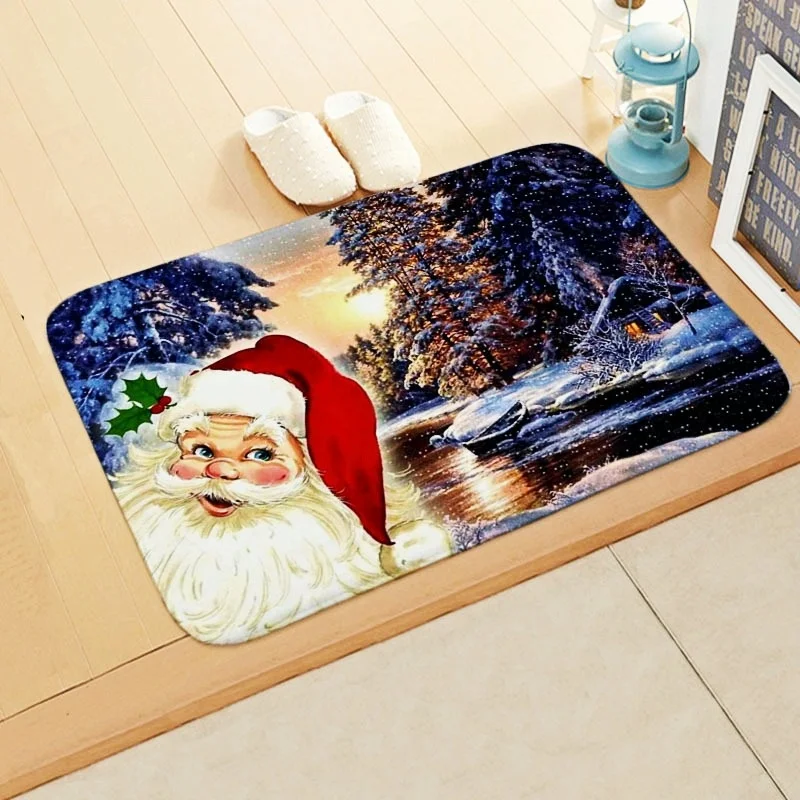 

2022 New Year Decorations, Length 90cm, Old Man, Snowman Pattern Flannel Floor Mat, Home Decoration, Bathroom, Kitchen Floor Mat