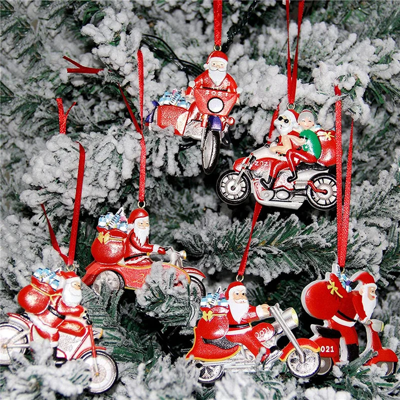 

2021 Snowman Pendant Resin Cute Hanging Ornaments For Christmas Decor Kids Gifts Santa Claus Riding A Motorcycle Tree Pendant