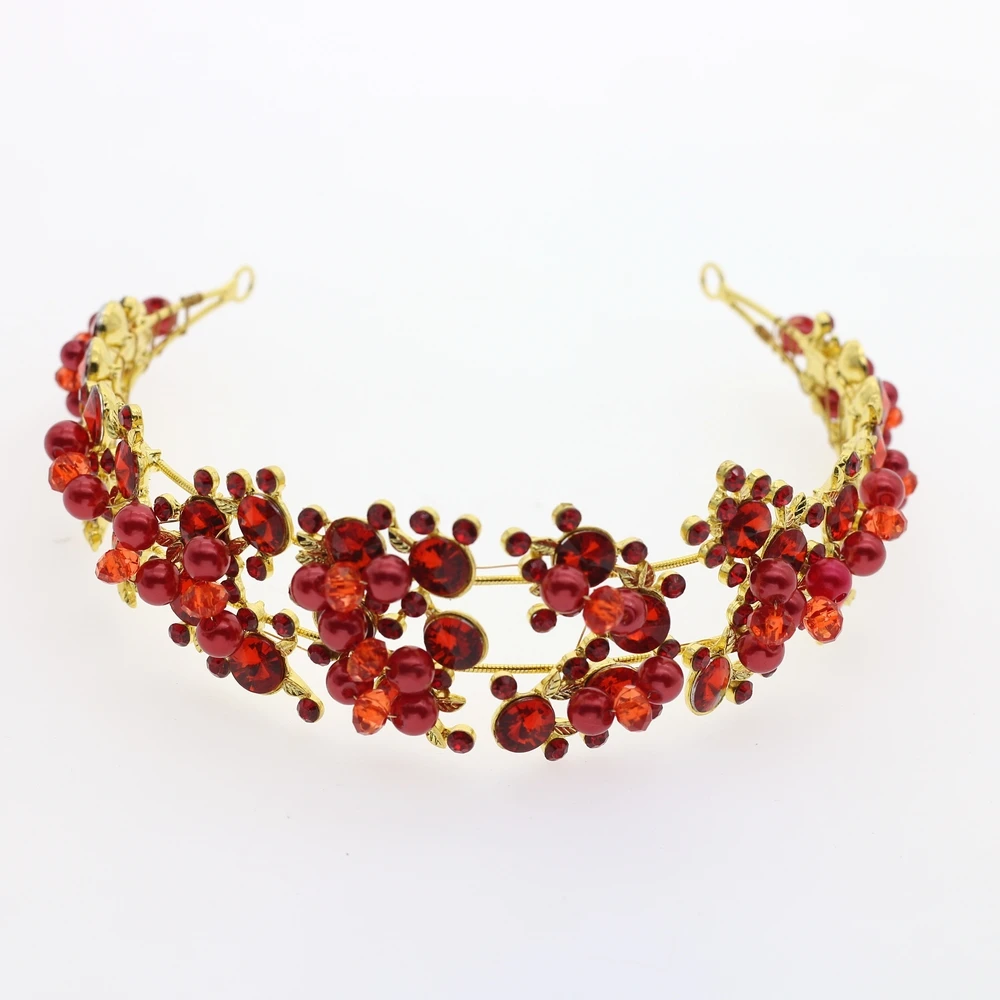 Красная тиара из горного хрусталя корона имитация жемчуга повязка на голову