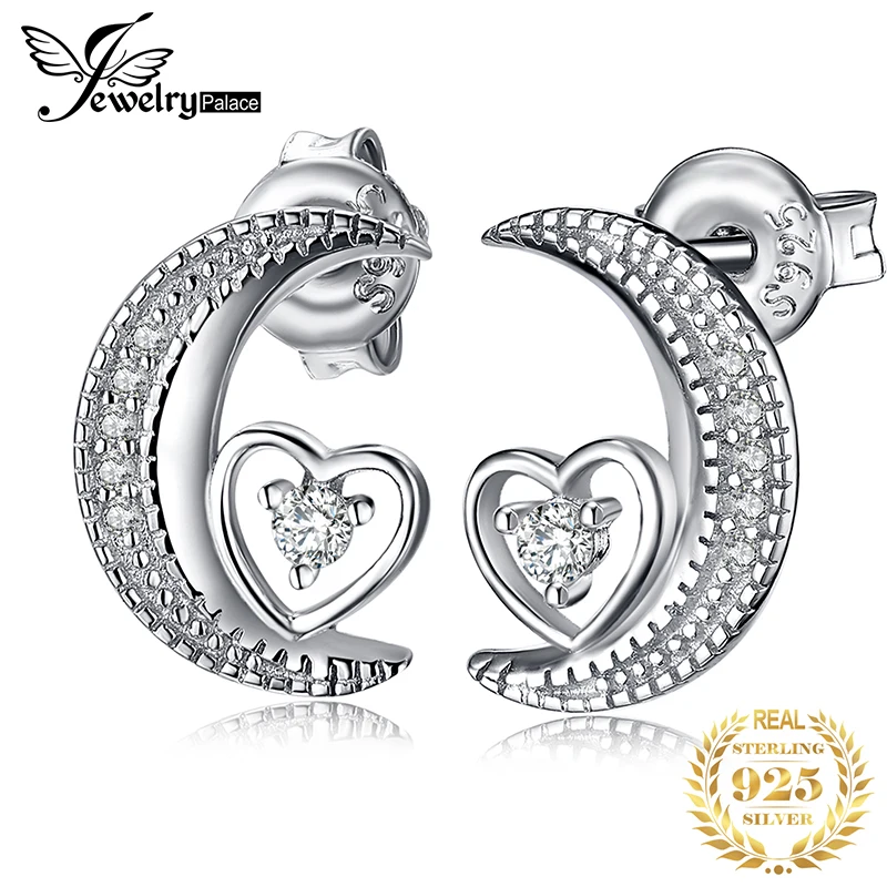 JewelryPalace Heart Moon CZ Dangle Drop Earrings 925 Sterling Silver For Women Korean Earings Fashion Jewelry 2020 | Украшения и