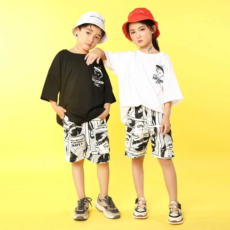 Детская одежда в стиле хип-хоп белые повседневные футболки топы штаны для