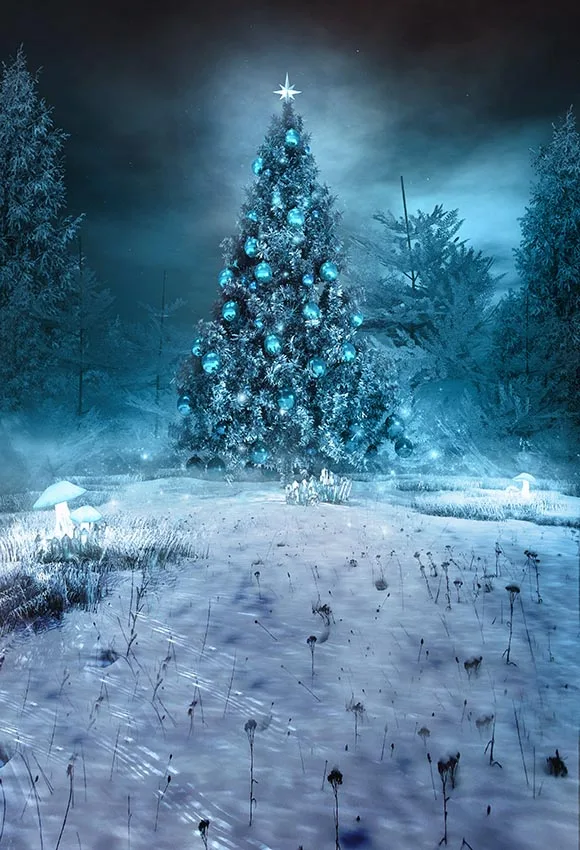 5x7FT Merry Christmas Fairy Tale Tree Balls Star Dark Sky Forest Custom Photo Studio Backdrop Background Vinyl 220cm x 150cm | Электроника