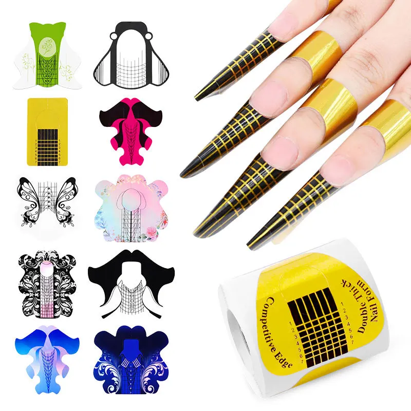 

100pcs/Bag Acrylic Gel Nail Forms For Building Extension Dual Forms For Poly Nail Gel Builder Nail Art Tools French Manicure
