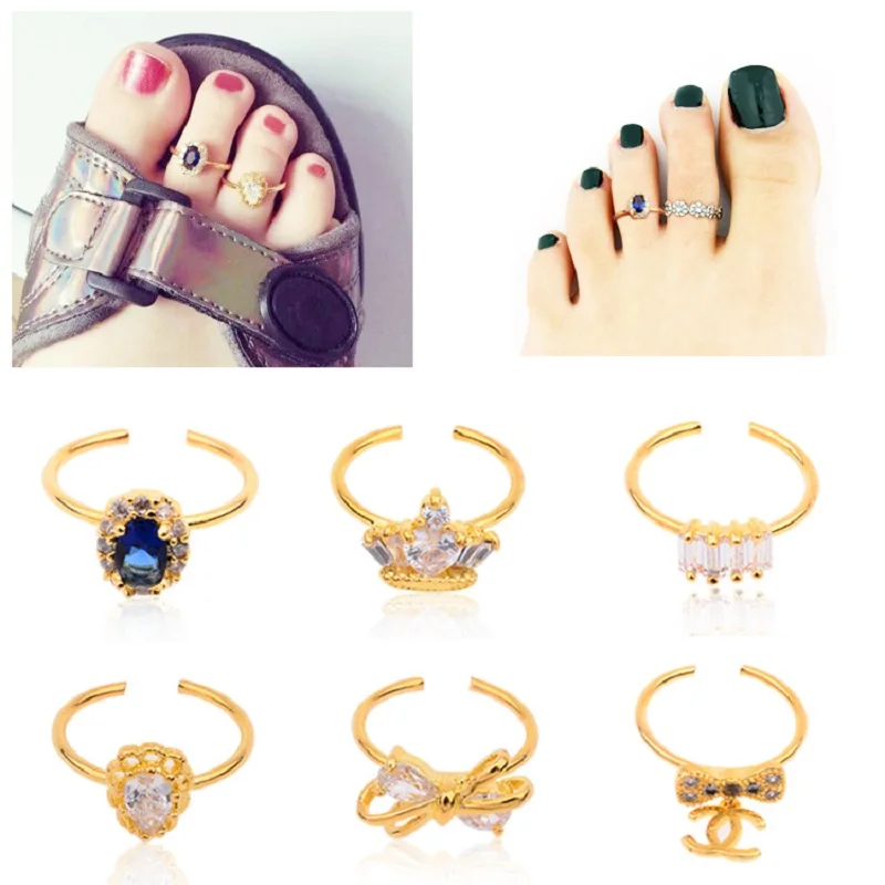 

Alloy Cubic Toe Rings Open Cuff RingsToe Art Decoration Bowknot Golden Clear 17mm