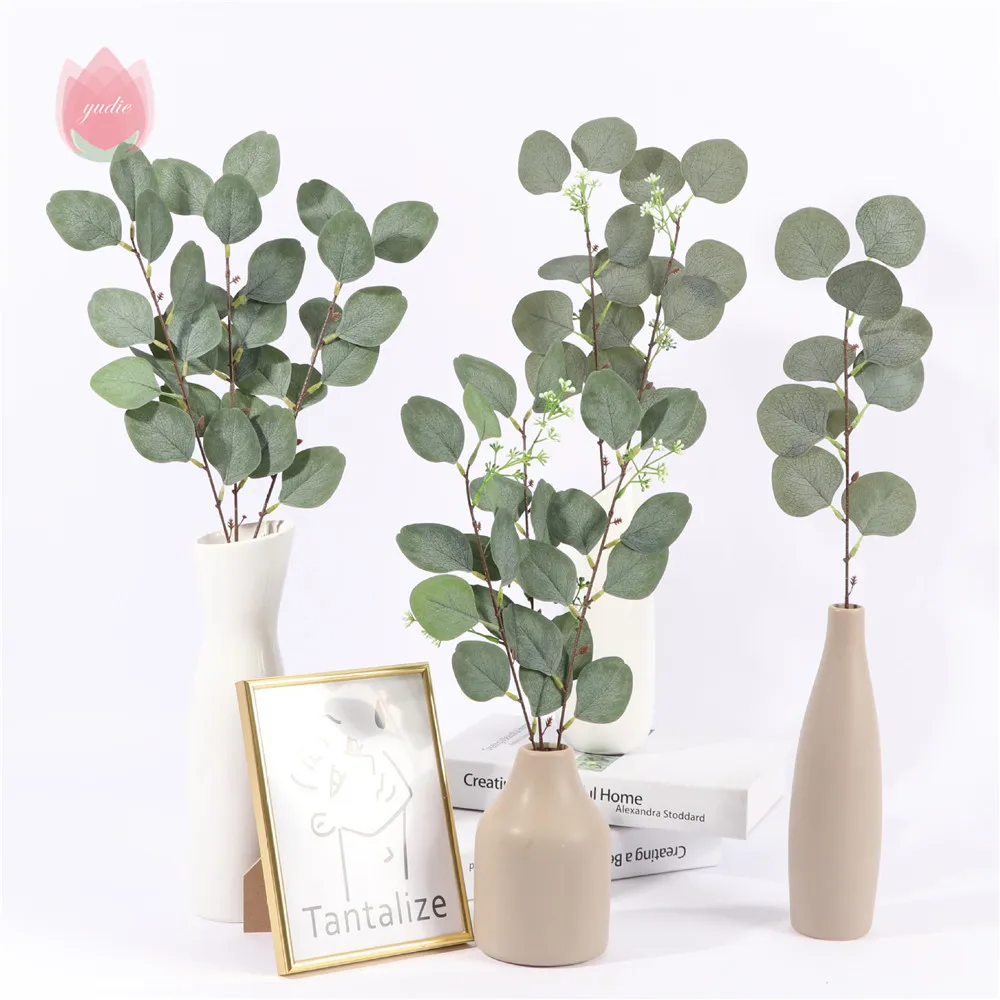 

Artificial Leaves Flower Eucalyptus Stems Eucalipto Branches Fake Plants For Floral Bouquets Plants Fabric Foliage Room Decor