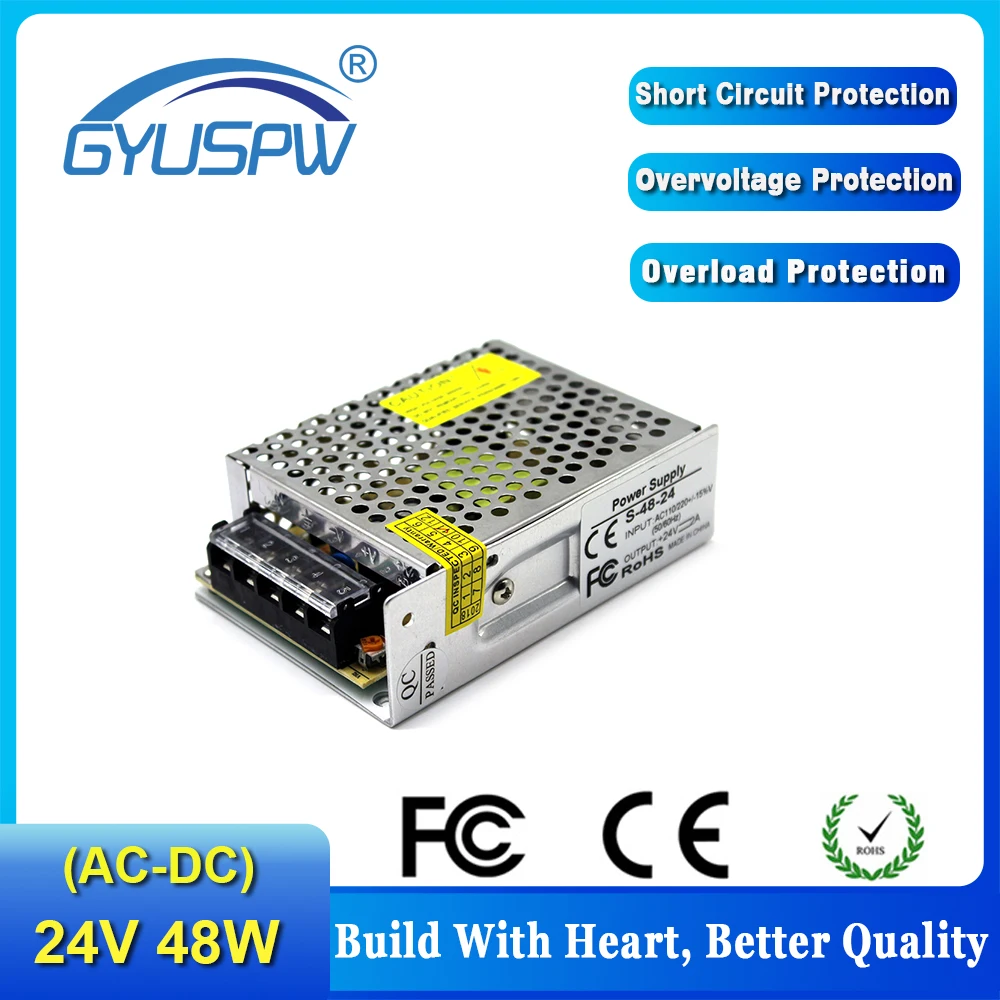 Regulated Power Supply DC24V 2A 48W Source Driver Transformer 100-240V AC TO DC 24V SMPS for Led Light CCTV 3D Printer DIY | Обустройство