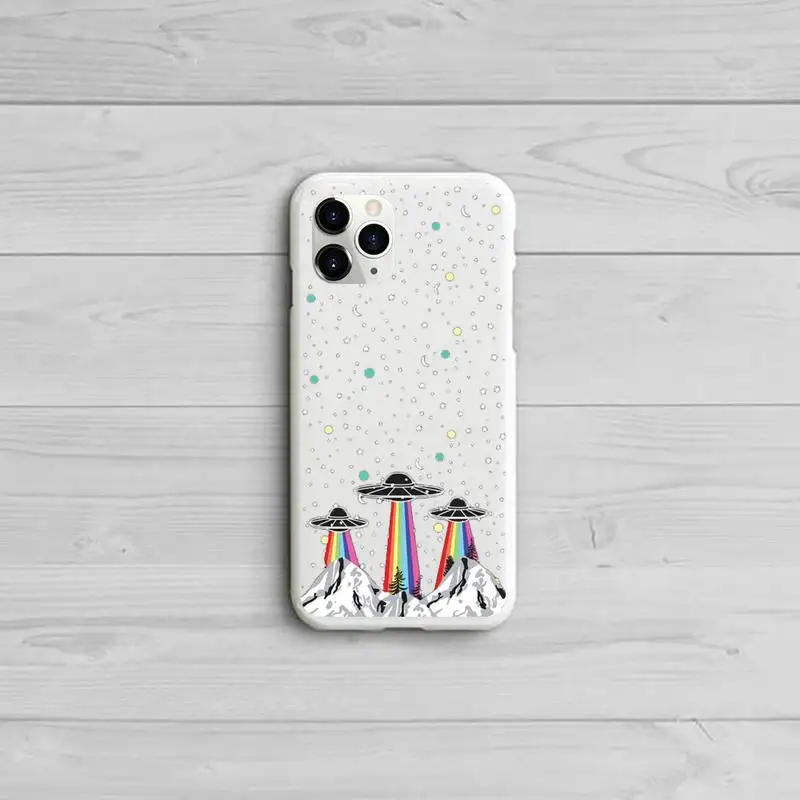 

Aesthetics Cartoon alien space Phone Case Candy Color White for iPhone 11 pro XS MAX 8 7 6 6S Plus X 5S SE 2020 XR