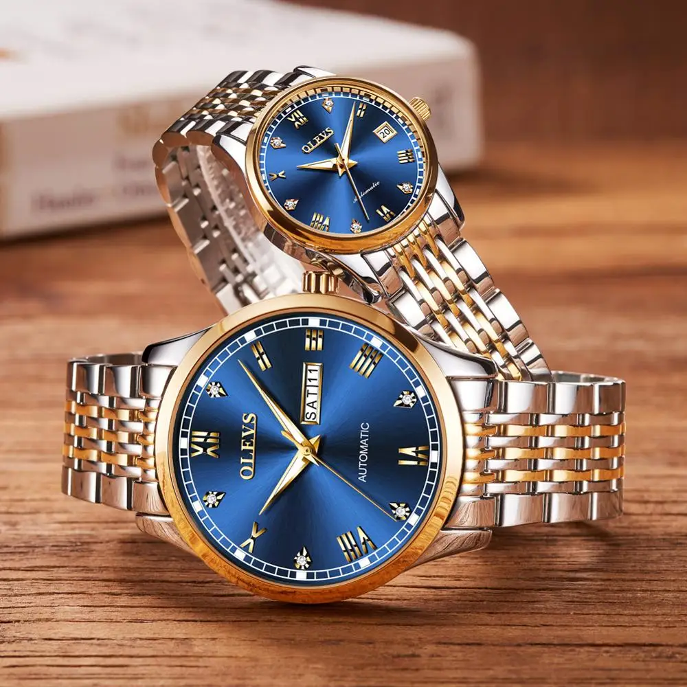 OLEVS Couple Automatic Mechanical Watches Set for Her and Him Waterproof Men's And Women's Valentine's Day Watch Gift 6602 Hot