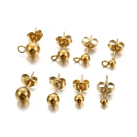 20pcslot gold stainless steel round ball earring post stud with earring plug findings ear back for diy jewelry making supplies
