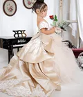 Атласное Тюлевое Многоярусное платье с цветочным рисунком для девочек на свадьбу с коротким рукавом с бантом аппликацией на шнуровке детская официальная одежда для вечеринки наряды для конкурса