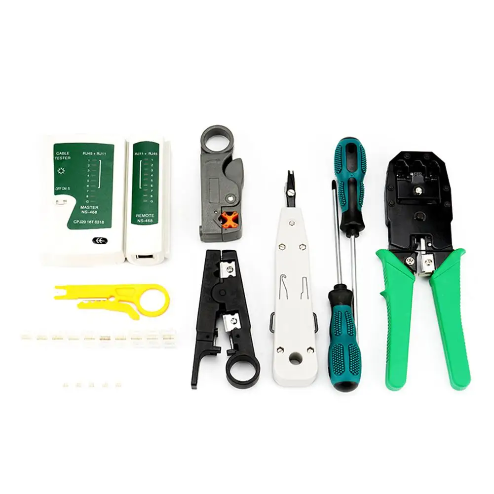 

12pcs Computer Network Repair Tool Kit LAN Cable Crimper Tester Wire Screwdriver Handle Anti-Skid Comfortable to Use Strong Feel