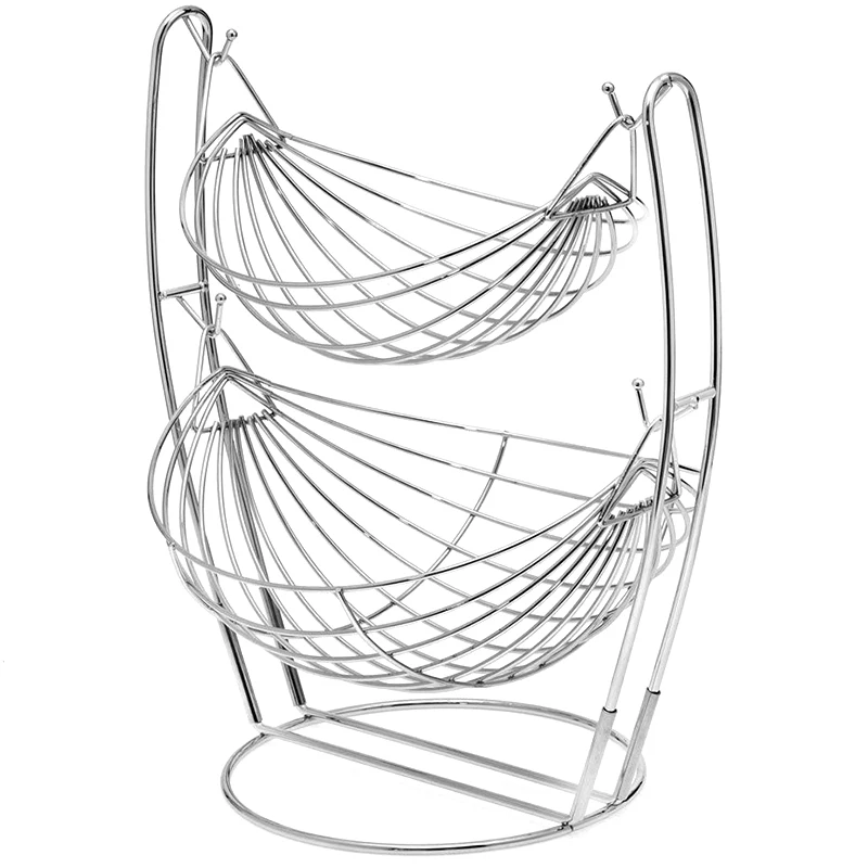 

2 Tier Fruit Basket,Double Fruit Tray, Fashion Creative Removable Bread Stand Fruit Storage Basket Produce Metal