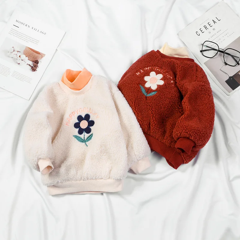 

Girls Sweatshirt Winter Fleece Thicken Pullover Tops Baby Kids Casual Warm Outerwear Children Fashion Letter Long-sleeve Clothes