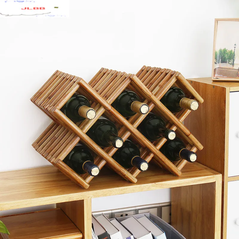 

Solid Wood Wine Rack Storage Decoration Household Wine Cabinet Shelf Living Room Home Desktop Shelf Diamond Shaped Multi-grid