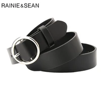rainie sean woman belt for jeans black leather belts for women round buckle circle solid casual high quality ladies belt 105cm