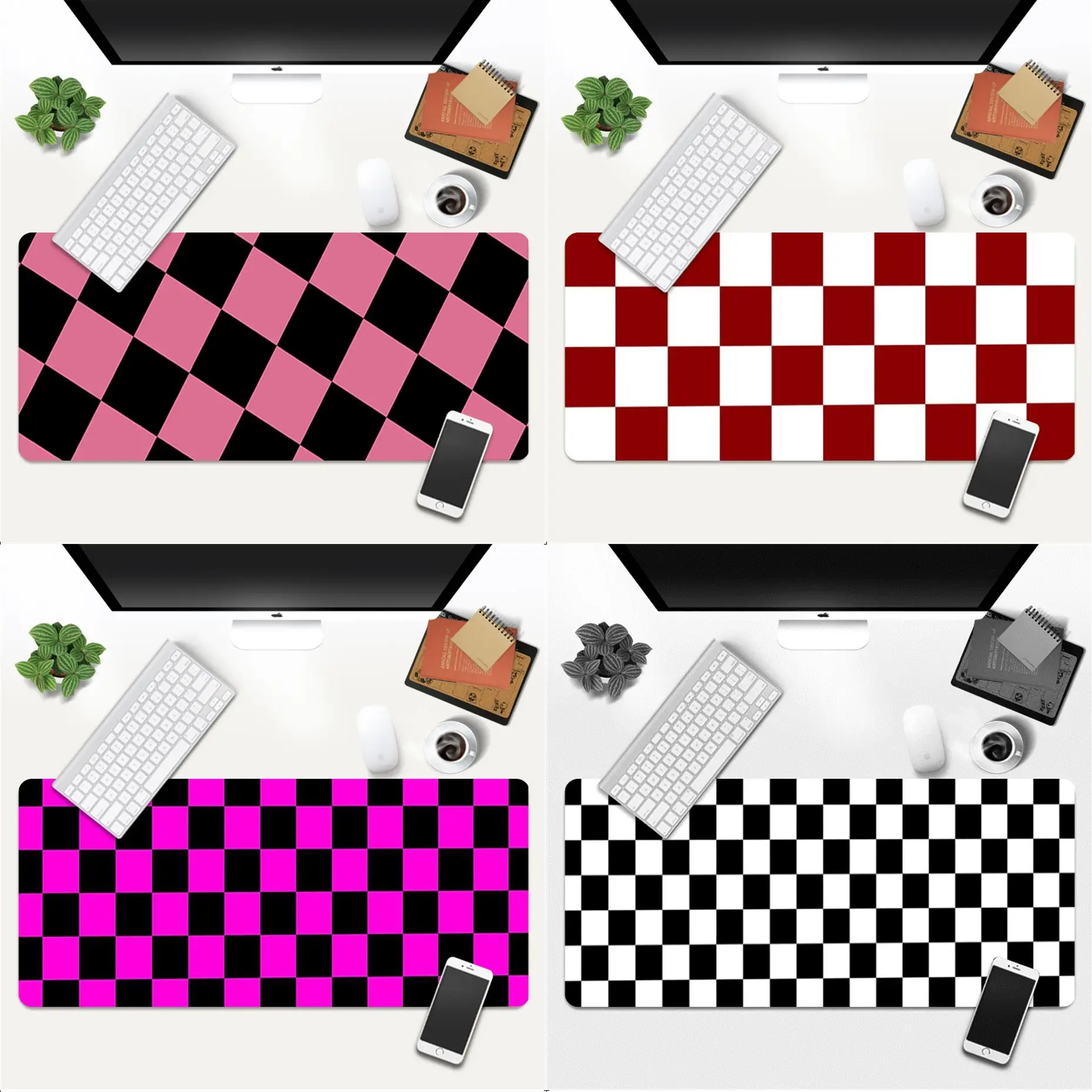 

Черно-белый игровой коврик для мыши в клетку из натурального каучука, Настольный коврик, игровой коврик для мыши, большой коврик Deak 700x300 мм д...