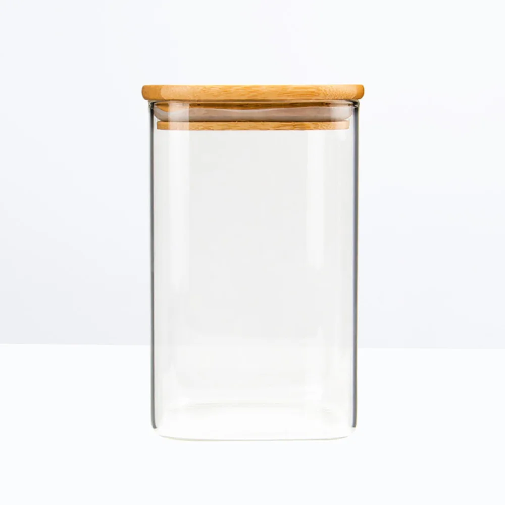 

Square Glass Jar Grain Canister Sealed Food Storage Container for Loose Tea Coffee Bean (550ml)
