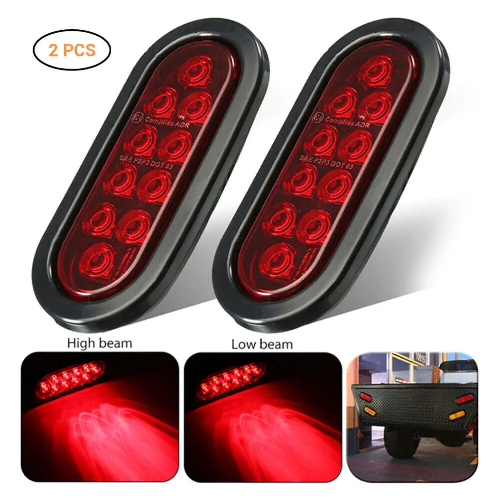Fuleem 2PCS 6INCH 10 LED Surface Mount Oval Red Stop Brake Marker Tail Light 12V Waterproof |