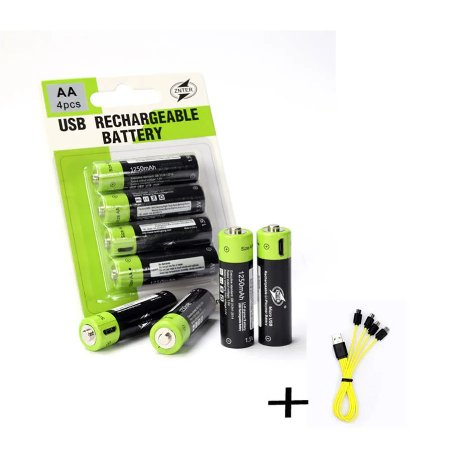 High Grade USB Rechargeable Lithium Polymer Battery Bateria AA 1.5V 1250mAh ZNT5 Universal Batteies Charged By Micro Cable | Электроника