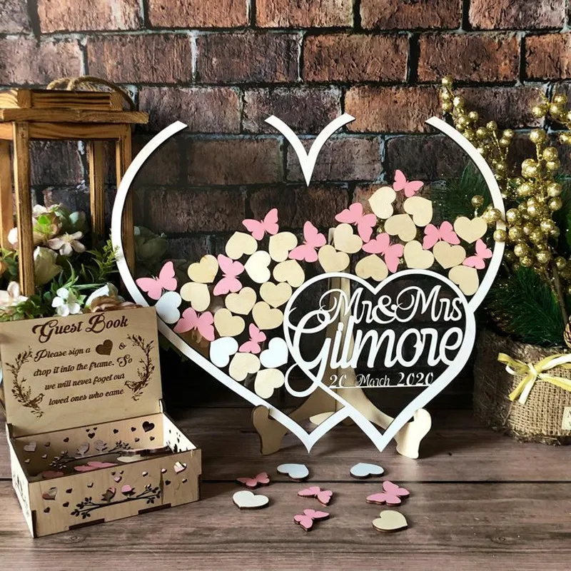 Acrylic wedding guest book alternative,White wedding guestbook,Drop box hearts,Transparent heart,Drop into the frame,Heart guest