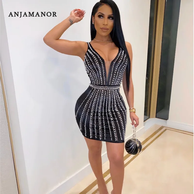 ANJAMANOR сексуальные мини платья женские вечерние клубные высокое качество