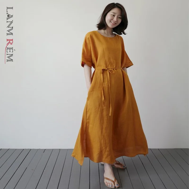 LANMREM летнее хлопковое и льняное платье для женщин 2021 корейская мода новое