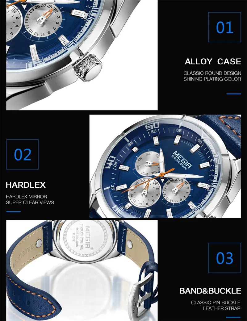 Часы MEGIR Мужские кварцевые в стиле милитари роскошные брендовые с календарем и