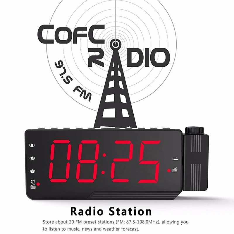 FM радио часы светодиодный цифровой будильник с проекцией времени температура