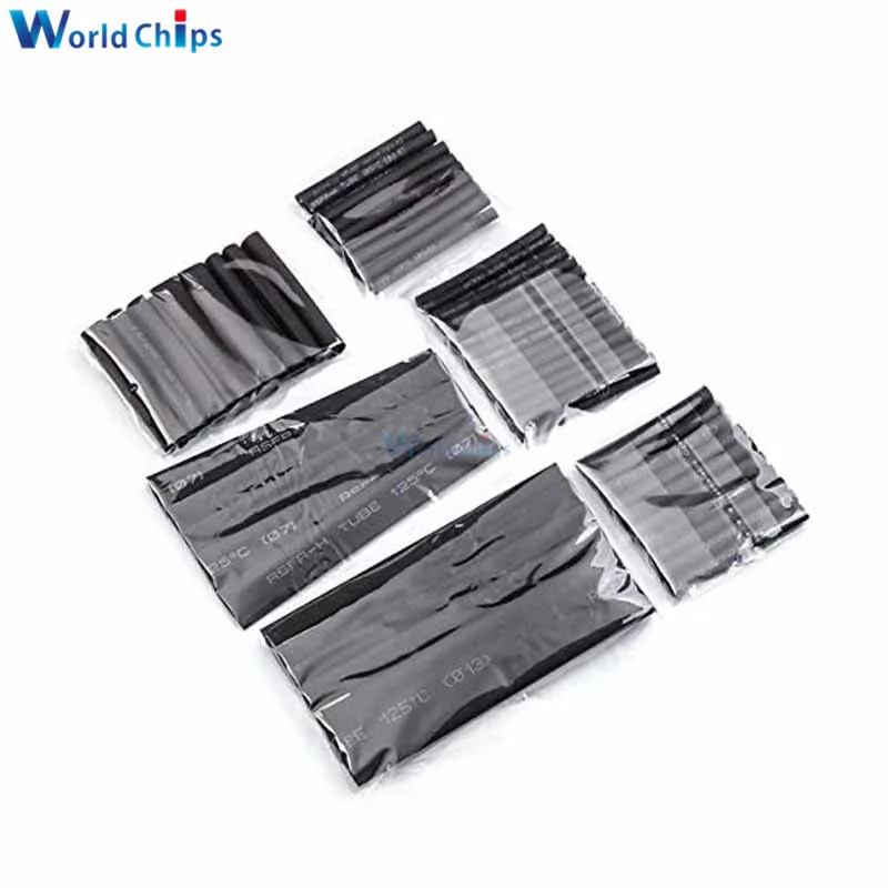 70pcs/lot Polyolefin 2:1 Shrinking Assorted Insulation Heat Shrink Tube Wire Cable Insulated Black Sleeving Tubing | Электронные