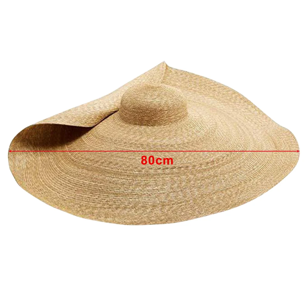 

Fashion Super Large 80cm In Summer Womens Sun Straw Hat Floppy Wide Brim Beach UV Protection Folding Sun Visor Hat Tourism