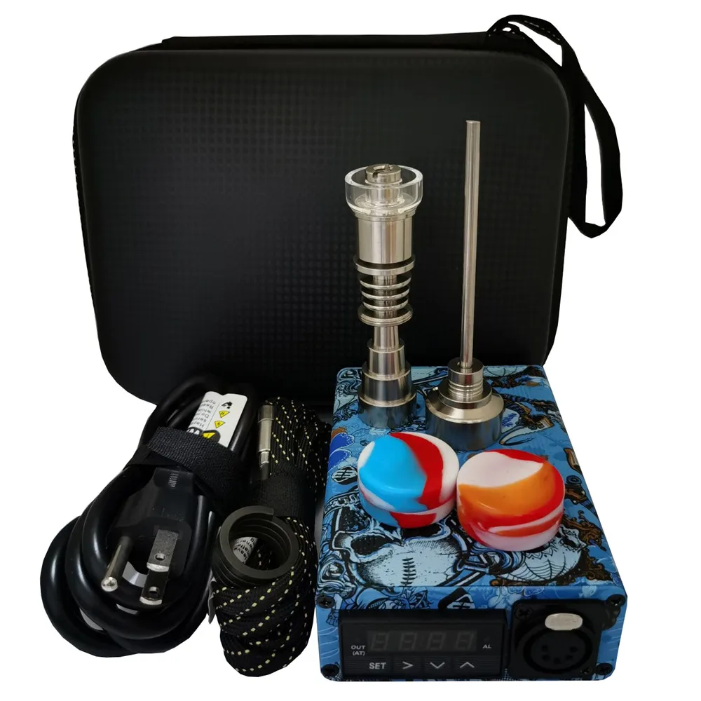 Graffiti Enail Dab Kit Electric Nail Pen Rig Wax PID TC Box with Coil Heater 6 in 1 Hybrid Ti&ampQuartz for glass bongs |