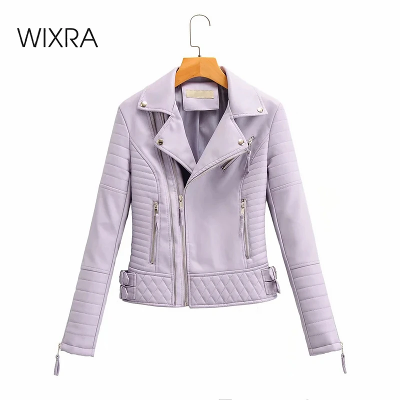 Женские куртки из искусственной кожи Wixra пальто на молнии с отложным воротником