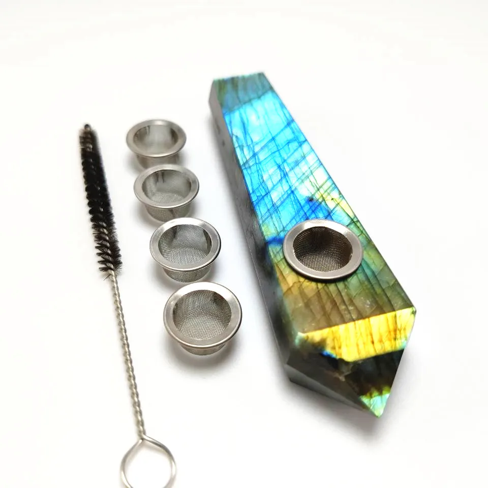 

Natural Labradorite Crystal Tube with 5pcs Screen Filters and 1 Brush