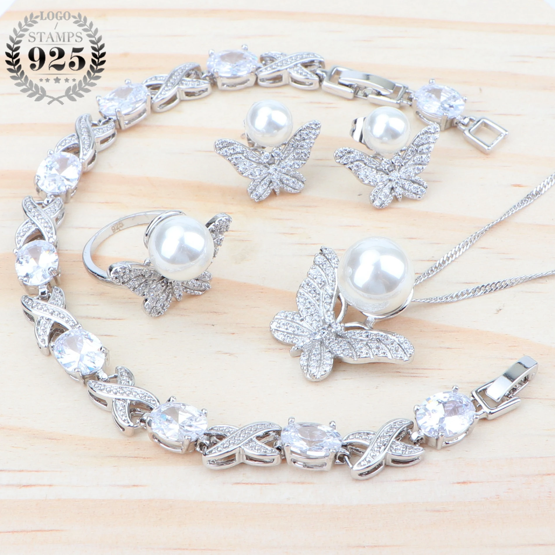 Белый жемчуг серебро 925 пробы ювелирные наборы для женщин Свадебный костюм