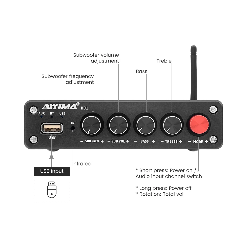 AIYIMA B01 Bluetooth усилитель звука сабвуфер усилители мощности HIFI Цифровой стерео USB