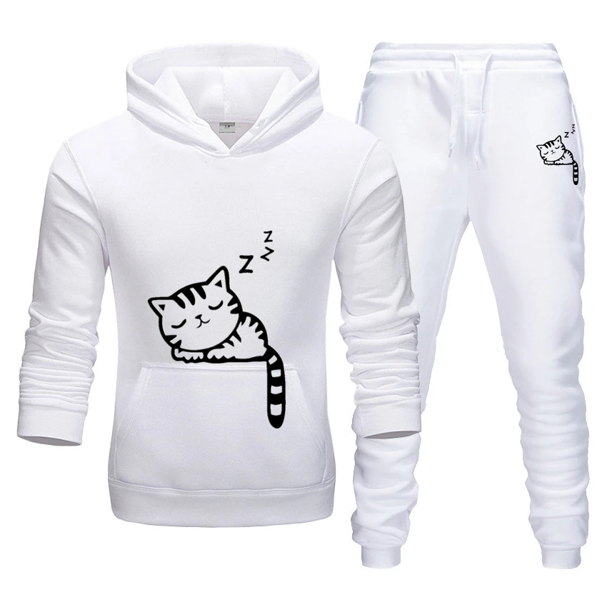 

2021 New Fall/Winter Pure Color Oversized Sweatshirt Set Ladies Casual Hoodie + Pants Ladies 2-piece Hooded Sportswear Set