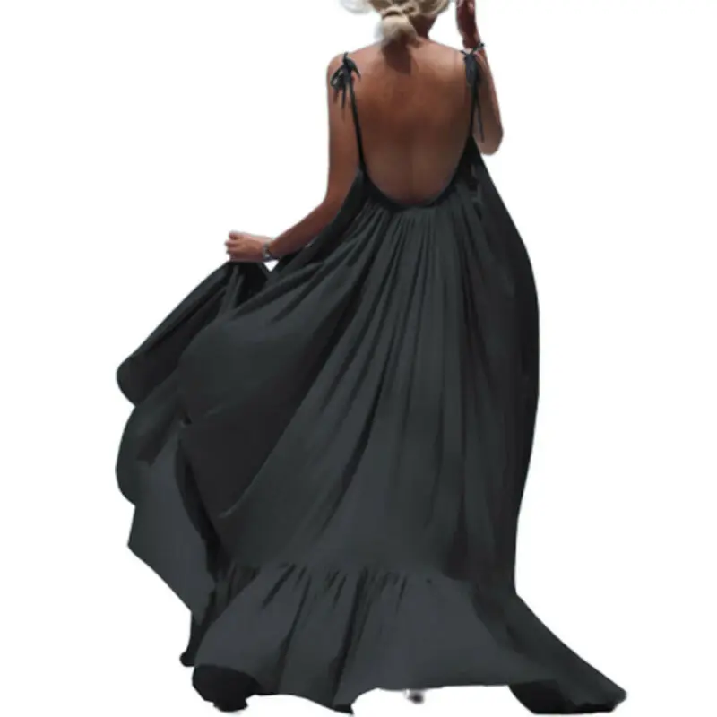 

Womens Backless Stappy Summer Long Maxi Dress Swing Holiday Beach Party Sundress