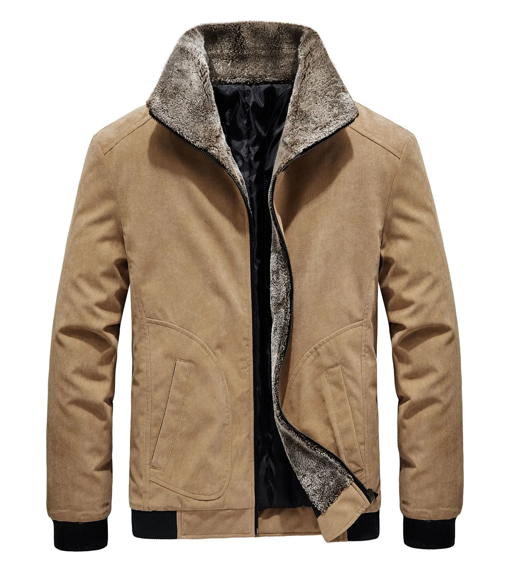khaki 4XL большой размер осень зима мужская теплая флисовая куртка Толстая ветрозащитная хлопковая куртка с отворотом уличная бейсболка для езды и походов тактические куртки - Цвет: khaki