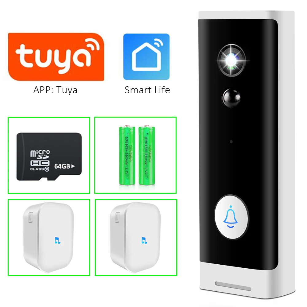 

Дверной звонок Smart Tuya с Wi-Fi, 1080P, HD, видеодомофон, беспроводная камера видеонаблюдения, домашний звонок, дверной звонок, ИК Ночное Видение, Рад...