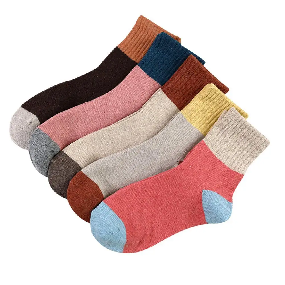 

Женские теплые толстые вязаные эластичные носки средней длины на осень-зиму, 5 пары/упр.