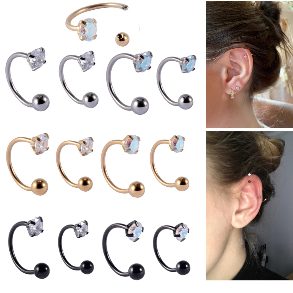 

1 Piece Surgical steel Color Tiny Hoop Earring Piercing Zircon Cz Tragus Daith Rook Cartilage Ear Piercing Jewelry 20G