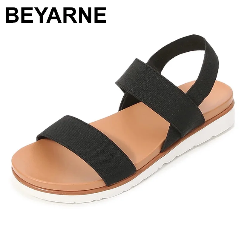 BEYARNE Flat Sandal Shoe  Summer Strappy Heels Suit Female Beige Large Size Without Bohemian Girls Black Big New Clear Comfort