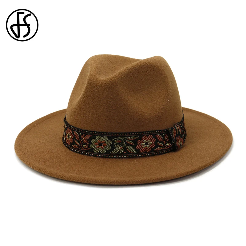 FS шляпа с широкими полями декоративным цветочным рисунком и ленточной