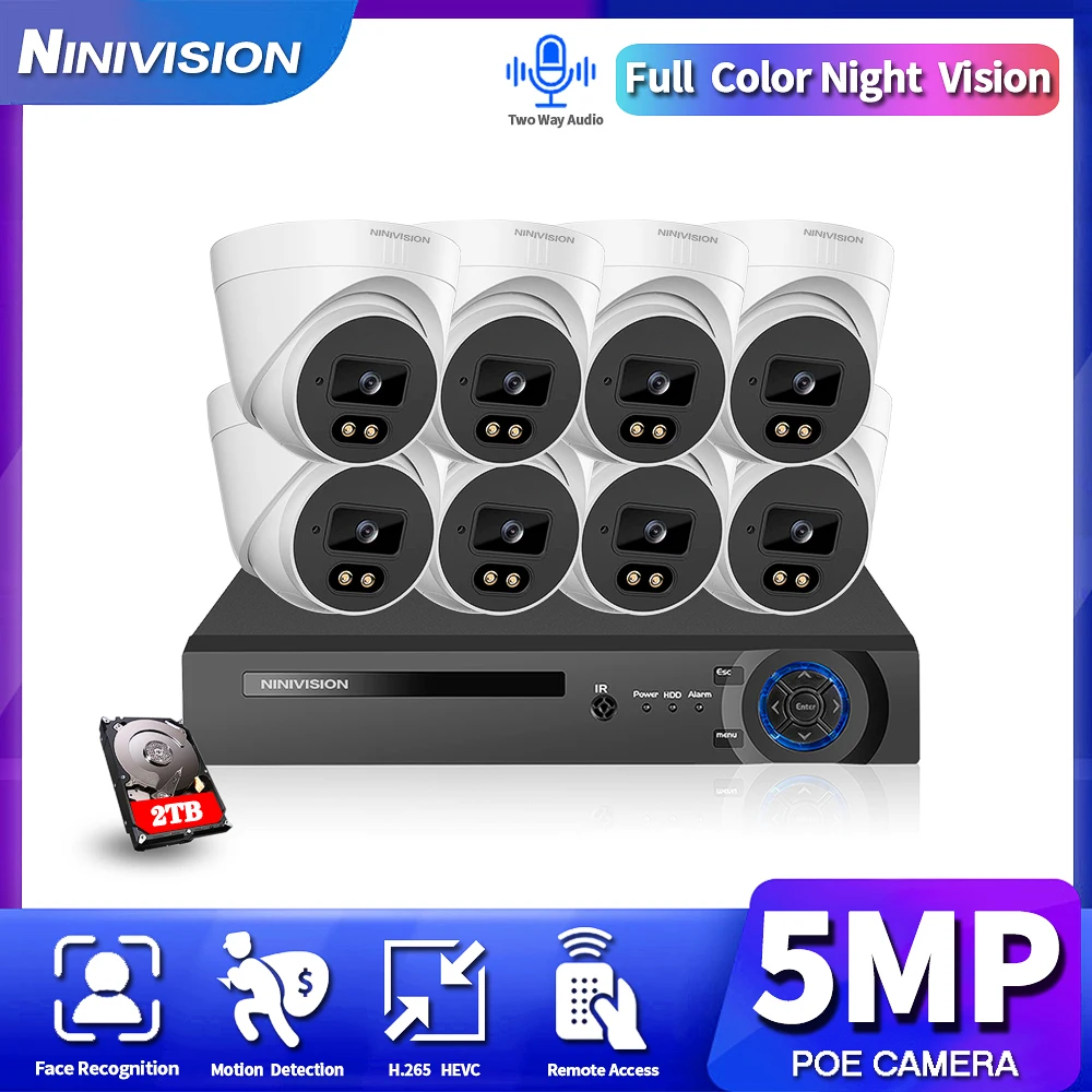 

H.265+ POE CCTV Security System Two-way Audio 8CH 4K Audio Record NVR Outdoor 5MP IP Camera IR Night P2P Video Surveillance Kit