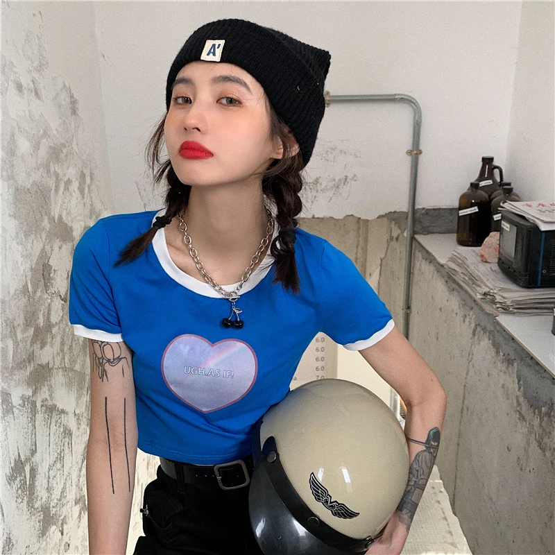 

Women's T-shirts Tops Japanese Kawaii Ladies Ulzzang Casual Ins Rainbow Love T-shirt Female Korean Harajuku Clothes for Women