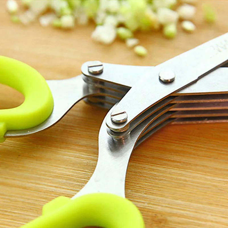 Маленькие и удобные кухонные ножницы из нержавеющей стали ребристые зеленые для